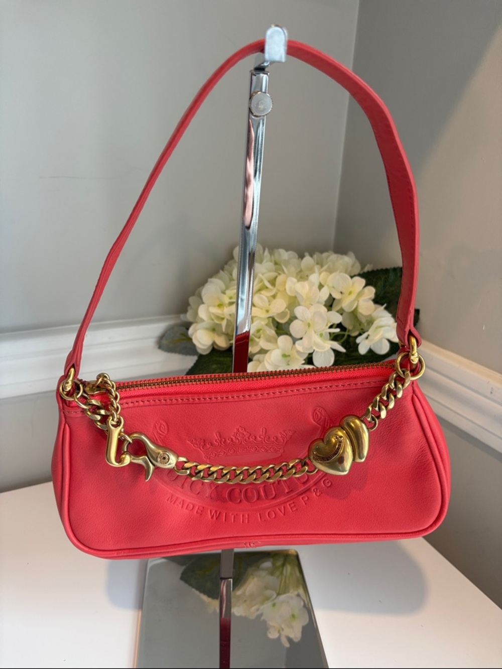 Vintage Juicy Couture Pink Shoulder Bag with Gold Chain